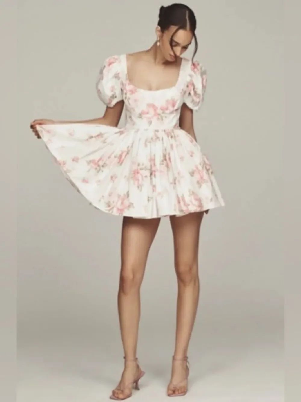 Selkie White Mini Dress with Pink Floral Print